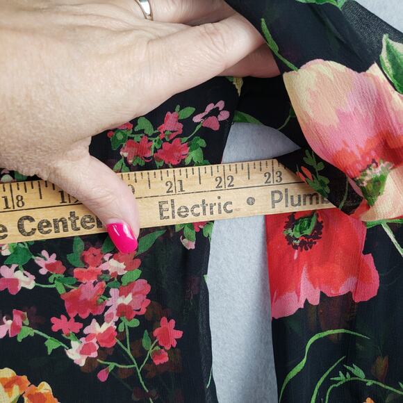 Vintage Women's M Semi Sheer Robe Kimoni Black‎ Floral Beaded Lace Trim - Picture 7 of 10